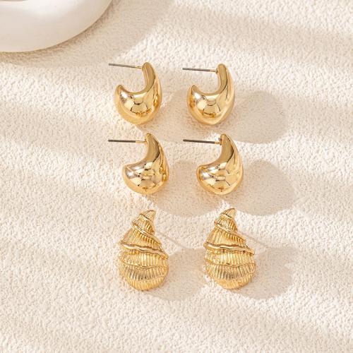 Zinc Alloy Stud Earring plated three pieces & for woman gold Sold By Set