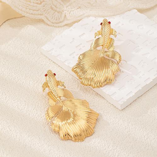 Zinc Alloy Stud Earring Goldfish plated micro pave cubic zirconia & for woman gold Sold By Pair