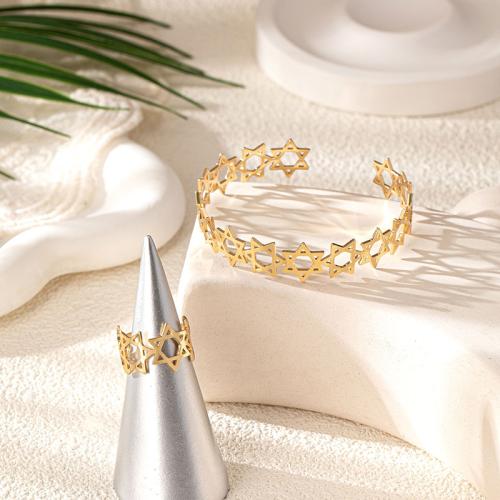 Zinc Alloy Jewelry Sets cuff bangle & finger ring Star plated for woman gold Sold By Set