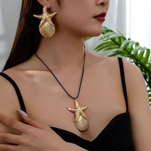 Zinc Alloy Jewelry Sets Stud Earring & necklace with Wax Cord plated for woman gold Sold By Set