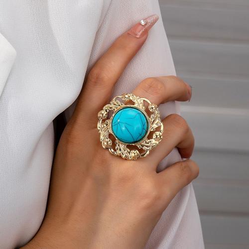 Sinc Alloy Finger Ring, le Turquoise sintéiseach, plátáilte, do bhean, óir, Díolta De réir PC