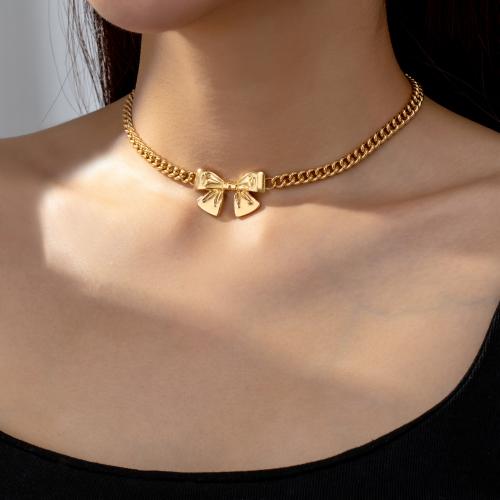 Zinc Alloy Jewelry Necklace Bowknot plated for woman Sold By PC