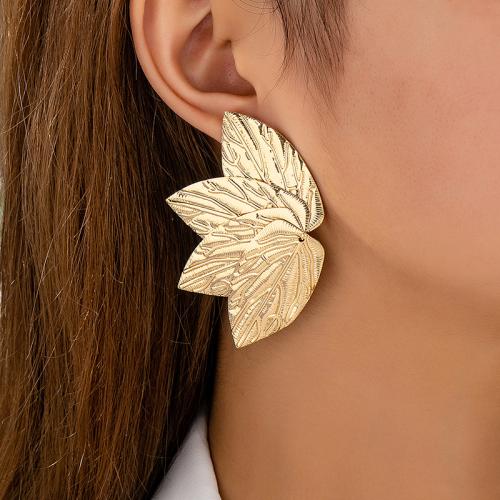 Øremærkning af zinklegeret stud, Zinc Alloy, Leaf, forgyldt, for kvinde, guld, Solgt af par