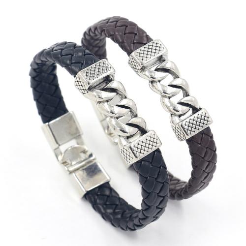 cuir PU bracelet, avec alliage de zinc, le style de punk & pour homme, plus de couleurs à choisir, 210x11mm, Vendu par PC