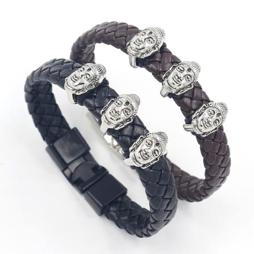 PU Leather Bracelet with Zinc Alloy Buddha punk style & Unisex Sold By PC