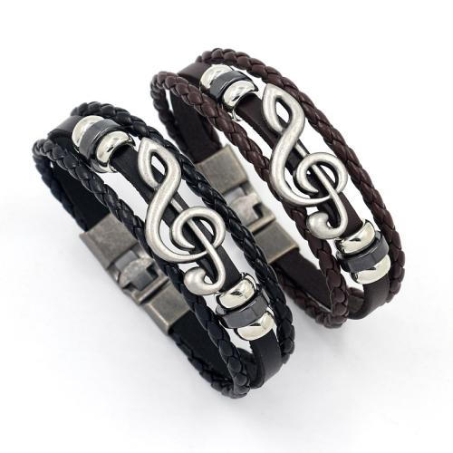 Cowhide Bracelet with Zinc Alloy Music Note multilayer & punk style & Unisex Length Approx 21 cm Sold By PC