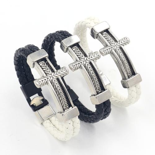 PU Bracelet, le Sinc Alloy, Cross, stíl Punc & unisex, dathanna níos mó le haghaidh rogha, Fad Thart 21.5 cm, Díolta De réir PC