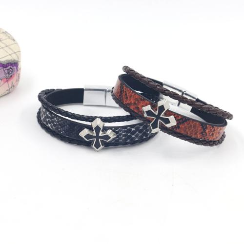 PU Armband, met Zinc Alloy, Oversteken, punk stijl & uniseks, meer kleuren voor de keuze, 210x12mm, Verkocht door PC