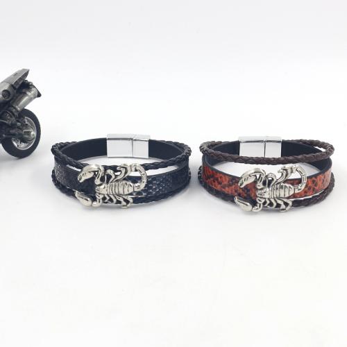 PU Leather Bracelet with Zinc Alloy Scorpion multilayer & punk style & Unisex Sold By PC