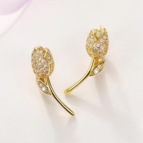 Cubic Zirconia Micro Pave Brass Earring Rose fashion jewelry & micro pave cubic zirconia & for woman 20mm Sold By Pair