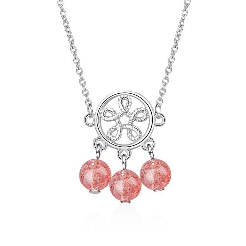 Messing halskettingen, met Strawberry Quartz, met 3.5cm extender keten, mode sieraden & voor vrouw, Lengte Ca 40 cm, Verkocht door PC