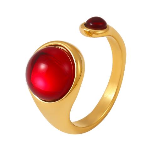 Stainless Steel Finger Ring 304 Stainless Steel with Garnet fashion jewelry & for woman US Ring Sold By PC