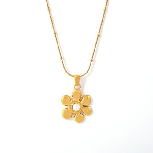 Stainless Steel Jewelry Necklace 304 Stainless Steel with Plastic Pearl with 5cm extender chain Flower fashion jewelry & for woman Length Approx 40 cm Sold By PC