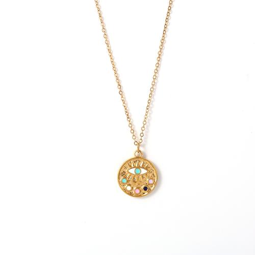 Stainless Steel Jewelry Necklace 304 Stainless Steel with 5cm extender chain & micro pave cubic zirconia & for woman & enamel golden 16mm Length Approx 40 cm Sold By PC