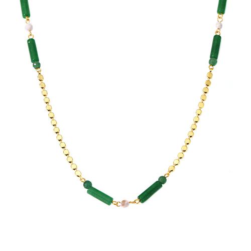 Roestvrij staal halskettingen, 304 roestvrij staal, met Groene Aventurijn, met 5cm extender keten, mode sieraden & voor vrouw, gouden, Lengte Ca 43 cm, Verkocht door PC