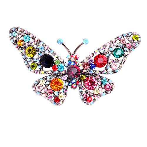 Zinc Alloy Brocher, Butterfly, mode smykker & for kvinde & med rhinestone, flere farver til valg, 75x45mm, Solgt af PC