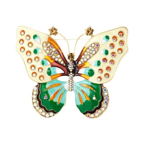 Zinc Alloy Brooches Butterfly for woman & enamel & with rhinestone Sold By PC