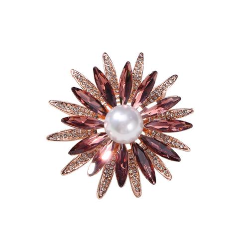 Zinc Alloy Brocher, med Plastic Pearl, mode smykker & for kvinde & med rhinestone, flere farver til valg, 46x47mm, Solgt af PC