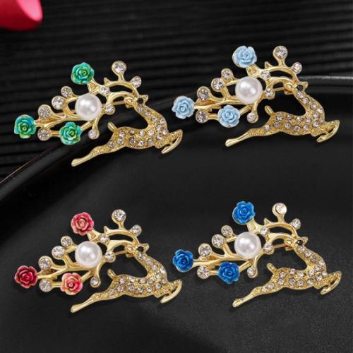 Zinc Alloy Brooches with Plastic Pearl Deer fashion jewelry & for woman & with rhinestone Sold By PC