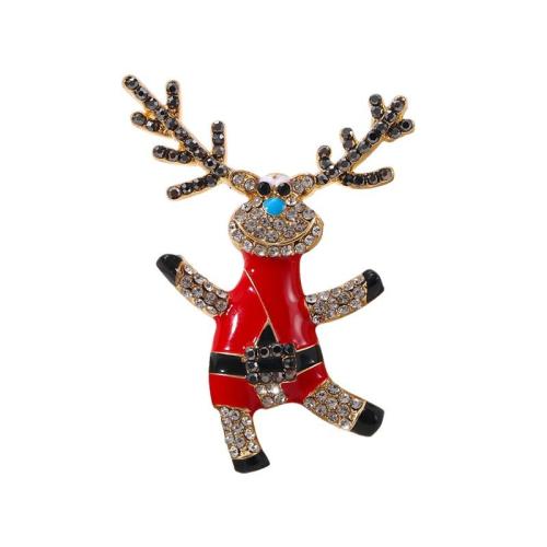 Christmas Brooches Zinc Alloy Christmas Reindeer Christmas Design & for woman & enamel & with rhinestone Sold By PC