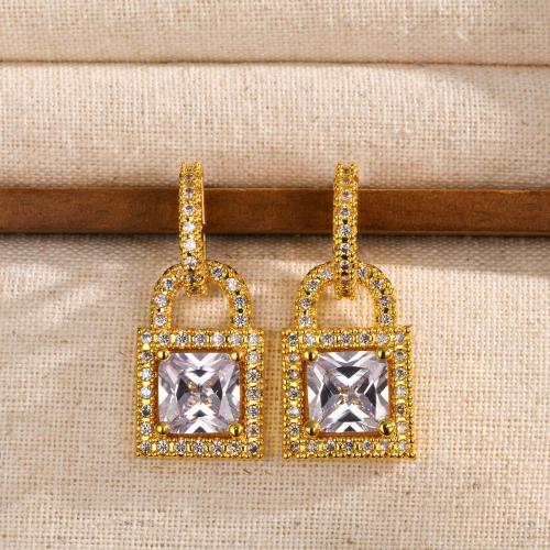 Cubic Zirconia Micro Pave Brass Earring Lock fashion jewelry & micro pave cubic zirconia & for woman golden Sold By Pair