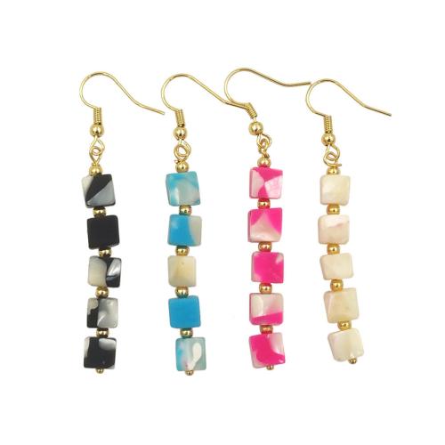 Boucles d'oreilles coquillage, coquille, avec laiton, Placage de couleur d'or, bijoux de mode & pour femme, plus de couleurs à choisir, 6x44mm, Vendu par paire