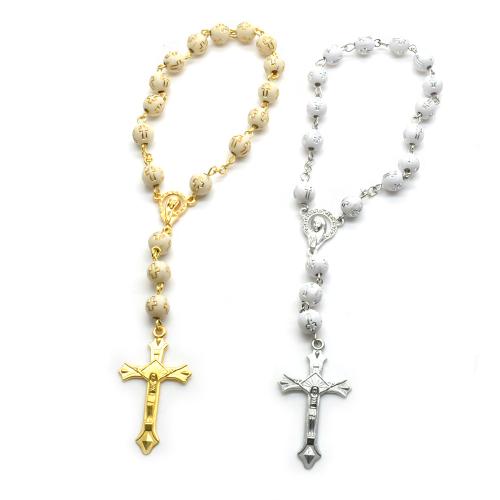 Plastic Pray perler armbånd, med Zinc Alloy, Kryds, forgyldt, mode smykker & Unisex, flere farver til valg, beads:8mm, Længde Ca. 19.5 cm, Solgt af PC