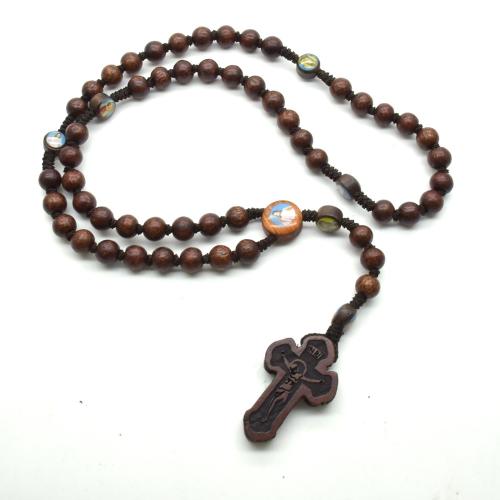 Rosary Necklace Padauk with Knot Cord Cross handmade fashion jewelry & Unisex Sold By PC