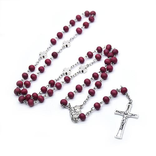 Rosary karoliai, Mediena, su Cinko lydinys, Kirsti, sidabro spalva padengtas, Bižuterijos & unisex, Ilgis Apytiksliai 56 cm, Pardavė PC