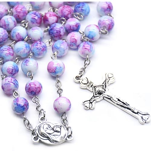 Rosary Necklace Glass with Zinc Alloy Cross silver color plated fashion jewelry & Unisex Length Approx 58 cm Sold By PC