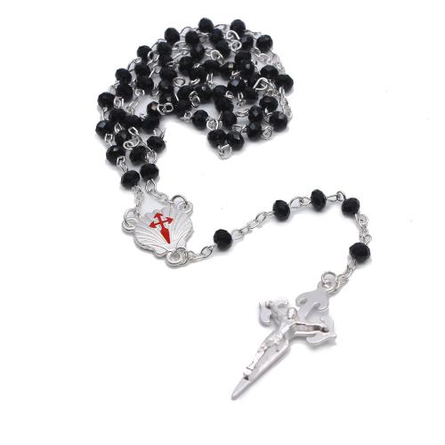 Rosenkranz Kette, Kristall, mit Zinklegierung, Kreuz, silberfarben plattiert, Modeschmuck & unisex, Jet schwarz, Beads: 4x6mm,cross:4.5*2.5cm, Länge ca. 50.5 cm, verkauft von PC