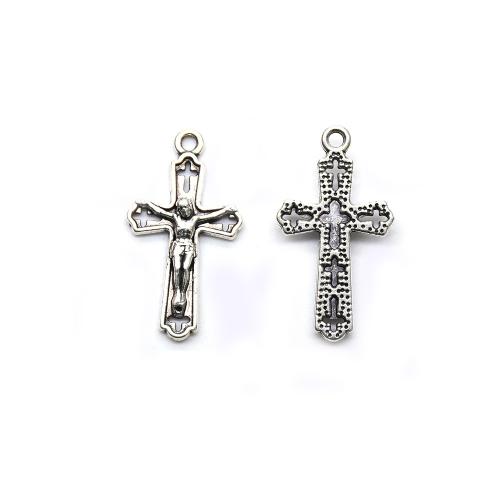 Sinc Alloy Siogairlín, Cross, dath airgid antique plátáilte, DIY, nicil, luaidhe & caidmiam saor in aisce, 15x25mm, 20ríomhairí pearsanta/Mála, Díolta De réir Mála