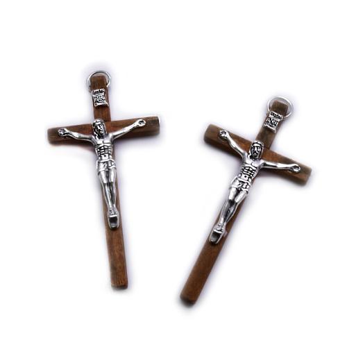 Wood Pendant with Zinc Alloy Cross silver color plated DIY Sold By PC