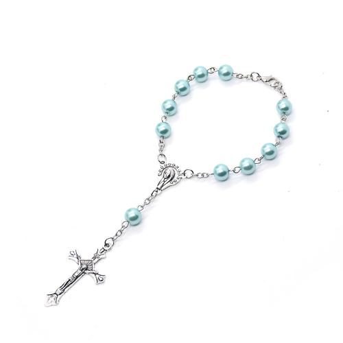 Zinc Alloy Bracelet with Glass Beads Cross silver color plated fashion jewelry & Unisex nickel lead & cadmium free Sold By PC