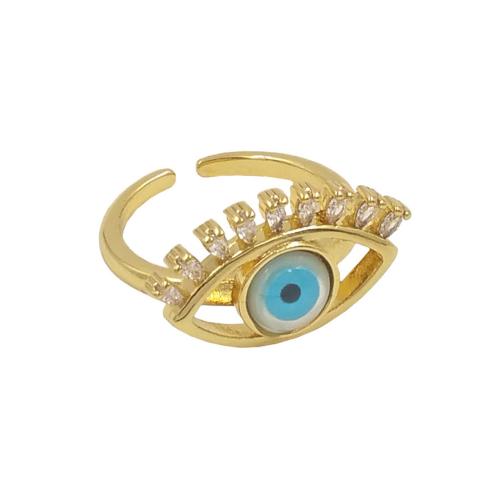 Evil Eye ékszer Finger Ring, Sárgaréz, -val Héj, arany színű aranyozott, Állítható & divat ékszerek & egynemű & mikro egyengetni cirkónia, nikkel, ólom és kadmium mentes, 13x22mm, Méret:7, Által értékesített PC