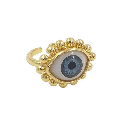 Bijoux Finger Evil Eye Anneau, laiton, avec coquille, Mauvais œil, Placage de couleur d'or, Réglable & bijoux de mode & unisexe, protéger l'environnement, sans nickel, plomb et cadmium, Taille:7, Vendu par PC