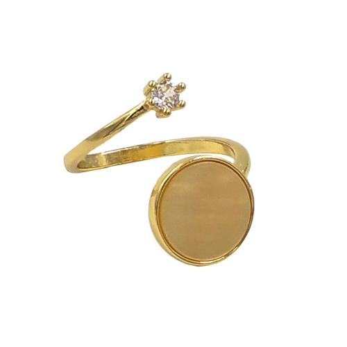 Kubieke zirconia messing ringen, met Cubic Zirconia & Schelp, gold plated, Verstelbare & mode sieraden & voor vrouw, meer kleuren voor de keuze, nikkel, lood en cadmium vrij, 12x12mm, Maat:7, Verkocht door PC