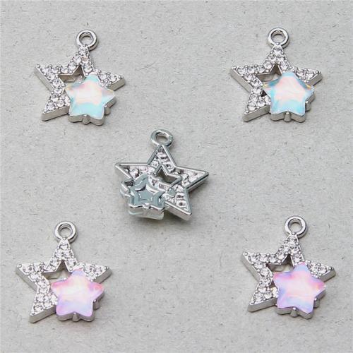 Zinc Alloy Rhinestone Pendants with Resin Star silver color plated DIY & with rhinestone nickel lead & cadmium free Sold By Bag