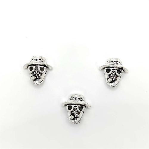 Zink Alloy Smycken Pärlor, Skull, antik silver pläterad, DIY, 14x14mm, 100PC/Bag, Säljs av Bag