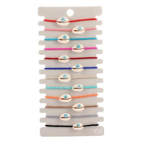 Bracelet bijoux coquillage, coquille, avec Cordon de noeud, Réglable & motif de mauvais œil & pour femme, multicolore, 12PC/fixé, Vendu par fixé