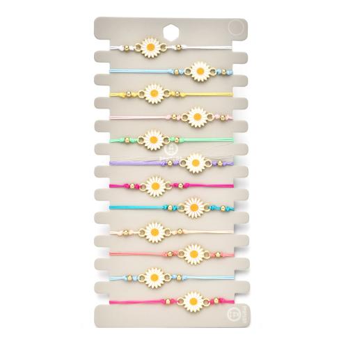 Pulsera de Aleación de Zinc, con Cordón de nudo, Flor, Ajustable & para mujer & esmalte, multicolor, longitud 11 cm, 12PCs/Set, Vendido por Set