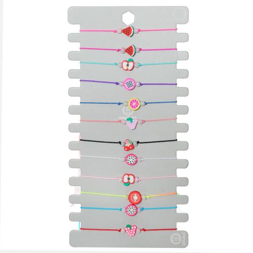 Pulseras de Moda, Arcilla polimero, con Cordón de nudo, Fruta, Ajustable & para mujer, multicolor, 12PCs/Set, Vendido por Set