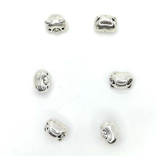 Zinc Alloy Animal Beads Pig antique silver color plated DIY Sold By Bag