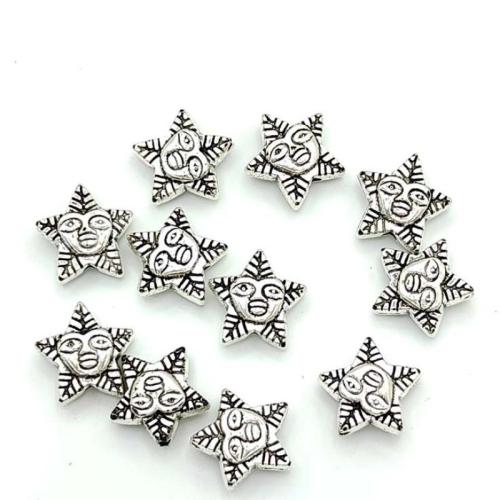 Sinkki metalliseos korut Helmet, Sinkkiseos, Tähti, antiikki hopea päällystetty, tee-se-itse, 10x10mm, 100PC/laukku, Myymät laukku