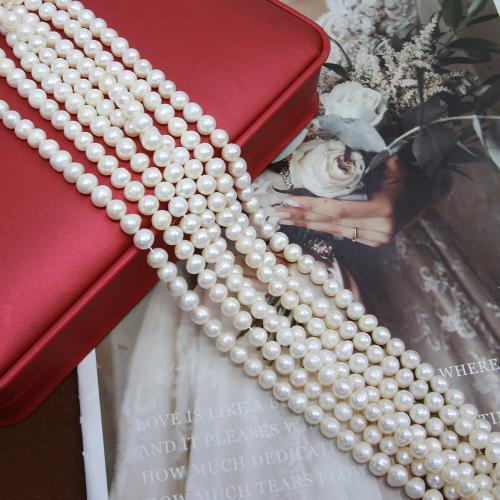 Přírodní sladkovodní perly perlí, Sladkovodní Pearl, Mírně kulaté, DIY, bílý, about:7-8mm, Prodáno za Cca 38 cm Strand