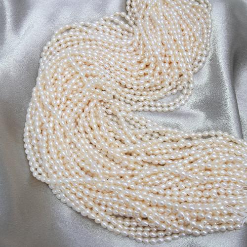 Kartoffel ferskvandskulturperle Beads, Ferskvandsperle, du kan DIY, hvid, about:3.5-4mm, Solgt Per Ca. 38 cm Strand