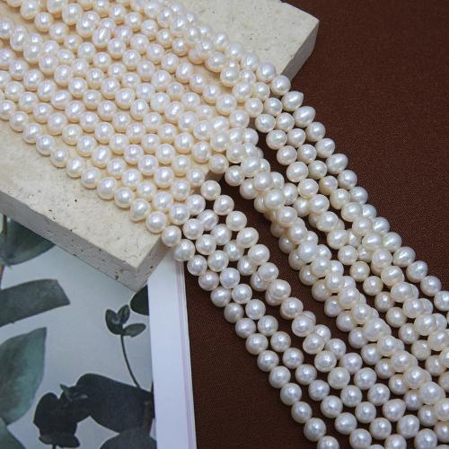 Prirodni slatkovodni biser labav nakit, Slatkovodni Pearl, Lagano okruglo, možete DIY, bijel, about:5-6mm, Prodano Per Približno 38 cm Strand