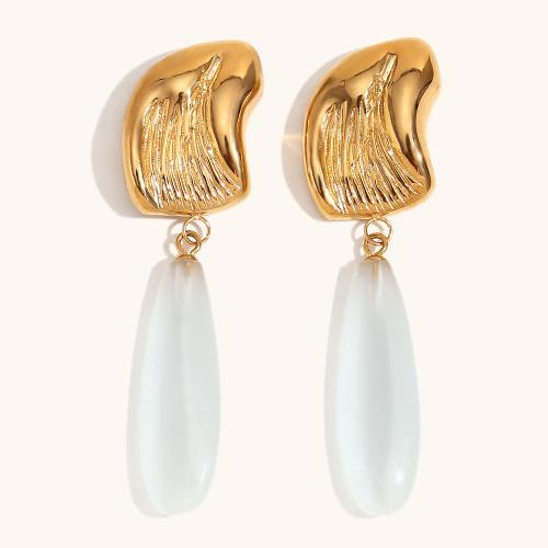 Roestvrij staal Stud Earrings, 304 roestvrij staal, met Plastic Pearl, 18K verguld, mode sieraden & voor vrouw, Verkocht door pair