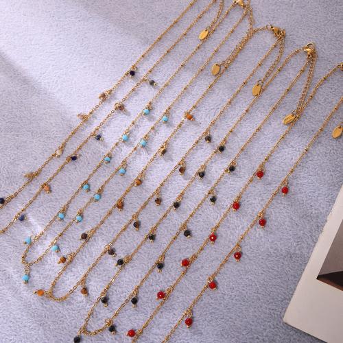 Stainless Steel Jewelry Necklace 304 Stainless Steel with Natural Stone with 5cm extender chain 18K gold plated fashion jewelry & for woman Length Approx 40 cm Sold By PC