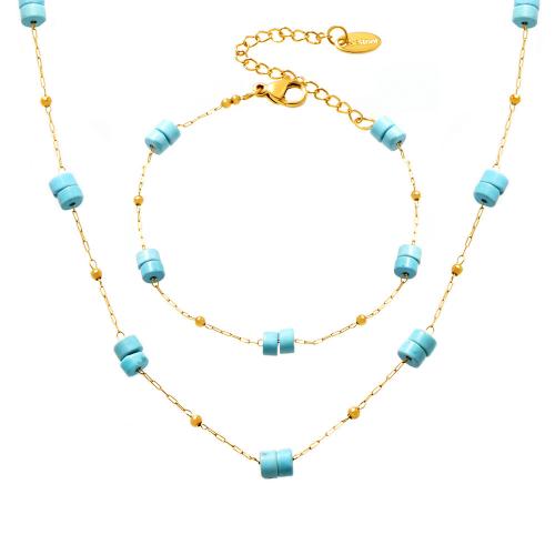 Parures de bijoux en acier inoxydable, Acier inoxydable 304, avec turquoise, Placage, bijoux de mode & styles différents pour le choix & pour femme, doré, Vendu par PC